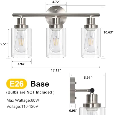 Unicozin 3 Light Vanity Lights, Brushed Nickel Wall Sconce Light - Image 4
