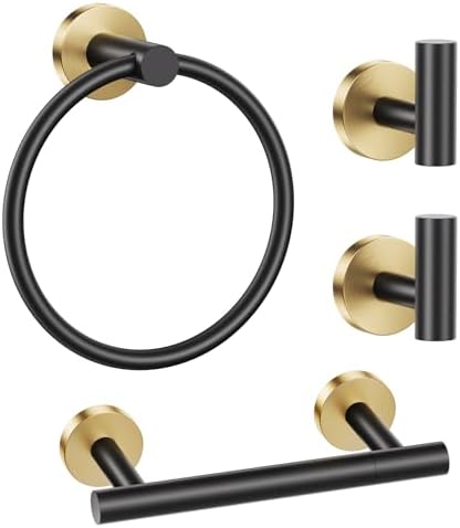 Black Gold Bathroom Hardware Set, Toilet Paper Holder, Towel Ring & Hooks by LairuierBathroomHardwareSet