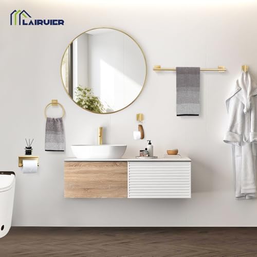 Lairuier Bathroom Hardware Set Brushed Gold, Towel Holder Set Wall Mounted - Image 6