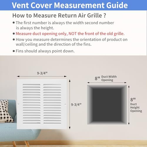 Howeall 8"W x 8"H Steel Return Air Grille, Air Return Vent Cover - Image 5