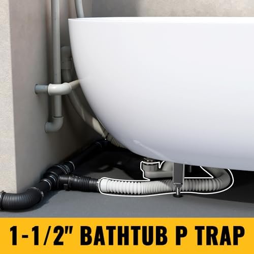 VIVIDA Bathtub Shower Drain Pipe, 1-1/2" Low Profile P Trap - Image 6