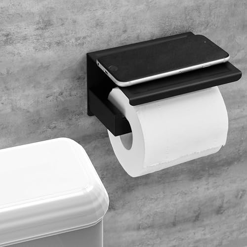 HITSLAM Toilet Paper Holder Matte Black, Adhesive Wall Mount, No Rotation - Image 4