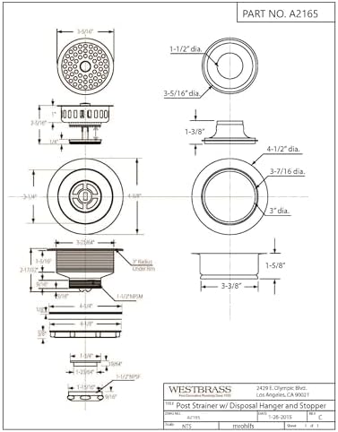 Westbrass A2165-01 4-1/4" OD Post Style Large Kitchen Basket Strainer - Image 2
