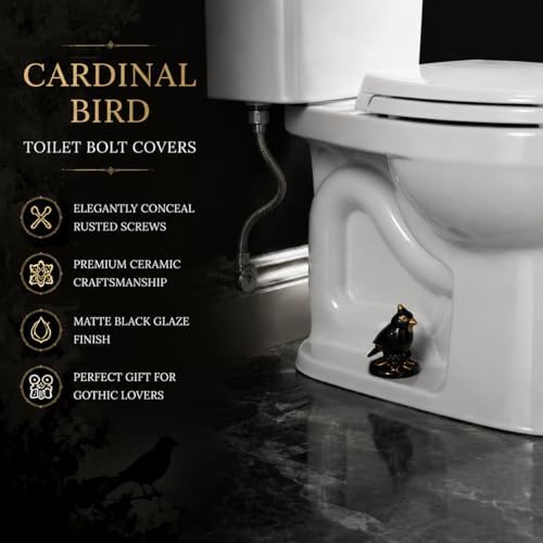 Bird Ceramic Toilet Bolt Covers Decorative Black, Set Over Install 2 Pack - Image 2