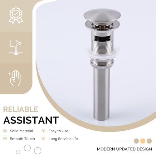 Angle Simple Bathroom Sink Stopper, Brass Pop Up Sink Drain, Brushed Nickel - Image 6