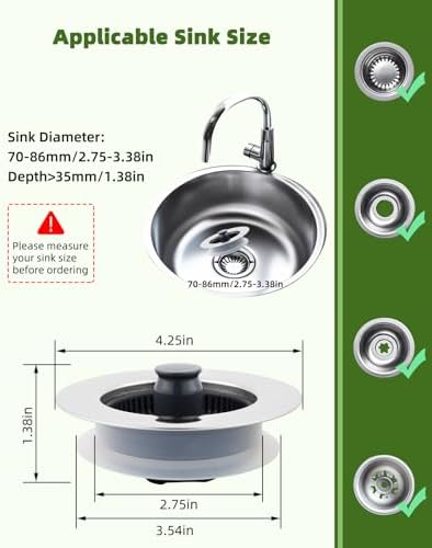 Universal 2PCS Kitchen Sink Strainer Stopper Combo, 3 in 1 Pop Up - Image 6