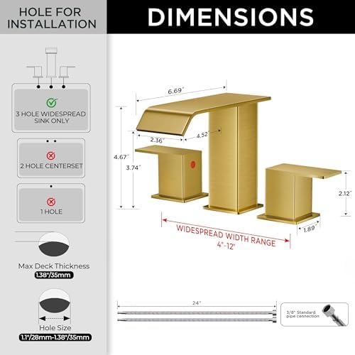 FORIOUS Brushed Gold Bathroom Sink Faucets 3 Hole Widespread Vanity Faucet - Image 2