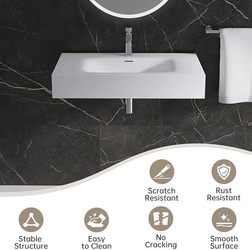 Wall Mount Bathroom Sink 31.9"L x 18"W x 5"H, Resin Stone Floating Sink - Image 4