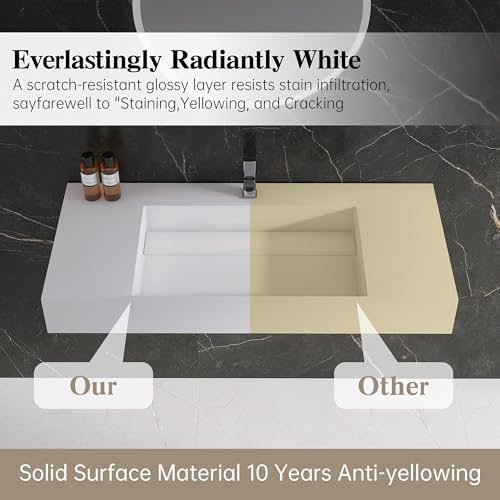 42" x 18" Wall Mount Sink, Stone Resin Rectangular Bathroom Sink - Image 5