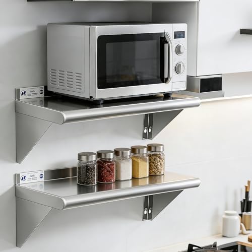 Hally Stainless Steel Shelf 2 Pack Wall Mounted Metal Shelves 10"x24" NSF - Image 2