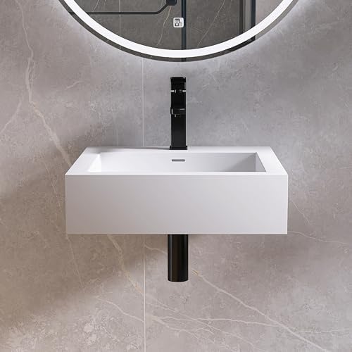 Small Vessel Sink, Stone Resin 19" x 19" Wall Mount Bathroom Sink - Image 7