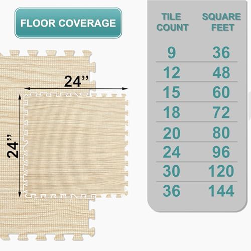 Sorbus Wood Grain Floor Tiles Foam Mat EVA Interlocking Mats Tile 3/8-Inch - Image 2