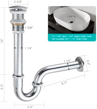 U-Shape Bottle Trap for Bathroom Sink, 1-1/4 P-trap Slip Inlet Drain Complete - Image 7