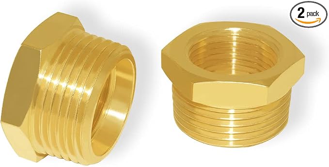 Hooshing 2PCS Brass Reducer Hex Bushing 1" NPT Male x 3/4" NPT Female | Heavy by Hooshing