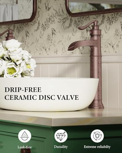 Vessel Sink Faucet Copper Tall Bathroom Faucets Waterfall Single Handle - Image 5