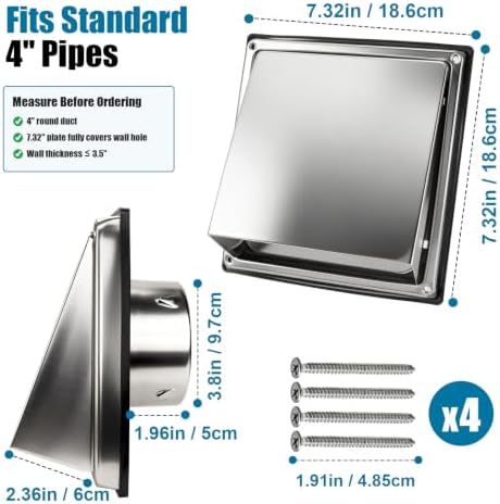 4 Inch Dryer Vent Cover Outside, Stainless Steel Exterior Wall - Image 2