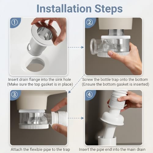 Universal Bathroom Sink Drain Kit, Space-Saving Anti-Odor Bottle Trap - Image 5