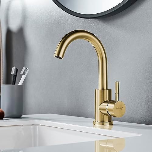 Wet Bar Sink Faucet Single Hole Brushed Gold, Modern Single Handle Bathroom - Image 3
