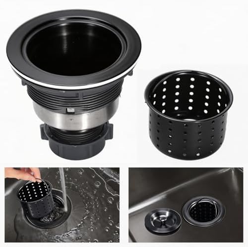 Kitchen Sink Drain 3-1/2 Inch Black Sink Drain Assembly Kit, Removable Deep - Image 3