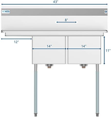 KoolMore 2 Compartment Stainless Steel NSF Commercial Kitchen Prep & Utility - Image 3