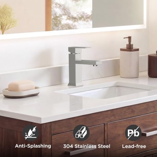 FORIOUS Bathroom Faucet 1 Hole Single Handle Vanity Faucet Brushed Nickel - Image 3