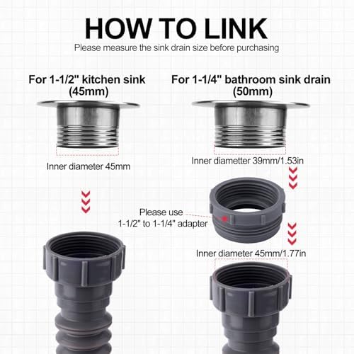 Sink Drain Kit, 1-1/2 Inch Expandable Flexible P-Trap 7.5 Inch - Image 2