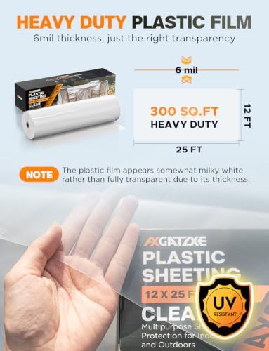 Axgatoxe 6 Mil 12x25 FT Heavy Duty Greenhouse Plastic Sheeting - Image 2
