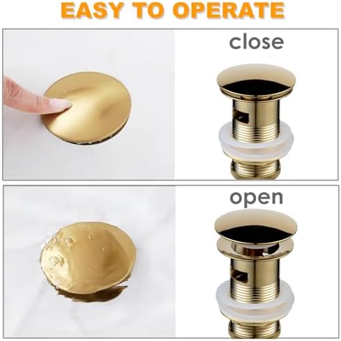 Gold Brass Pop Up Stopper with Overflow, Bathroom Vessel Sink Drain - Image 4