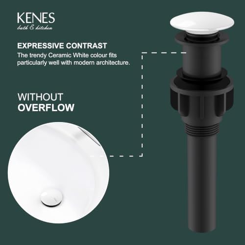KENES White Bathroom Sink Drain Without Overflow, Ceramic Pop Up Sink Drain - Image 3