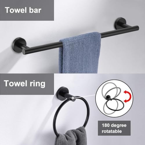 5 Pieces Matte Black Bathroom Hardware Accessories Set, 24 Inch SUS304 - Image 4