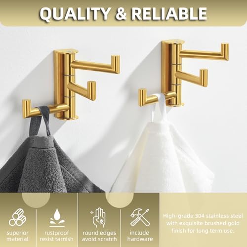 Angle Simple Towel Hooks, Swivel Bathroom Hook, Brushed Dark Gold, 2 Pack - Image 5