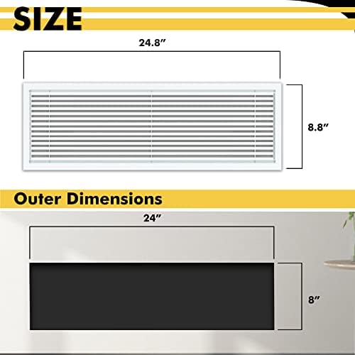 Linear Bar Air Grille 24" X 8", Aluminum Air Supply/Return Grilles, Easy Air - Image 2