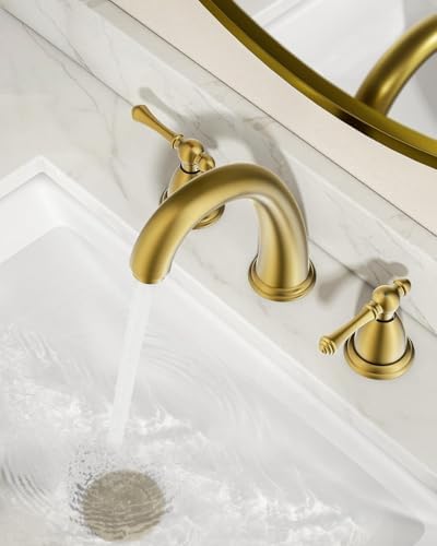 FORIOUS Bathroom Faucet 3 Hole Widespread 8" Sink Faucets Brushed Gold - Image 3