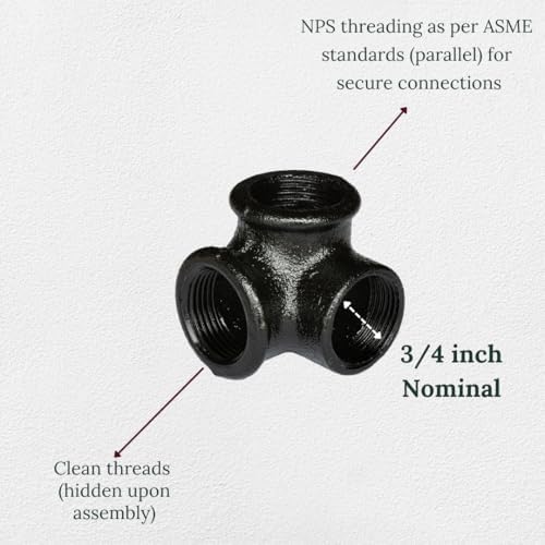 3/4" 3-WAY ELBOW Industrial Threaded Black Iron Pipe Fittings; Black Semigloss - Image 3