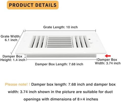 2 Pack 8x4 Inch FanGoFast Ceiling Register Wall Vent 3-Way Plastic Sidewall - Image 2