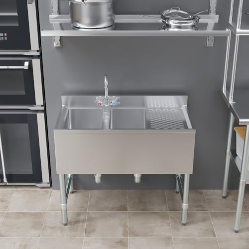 AmGood 36 in. x 19 in. Two Compartment Under Bar Sink - Image 7