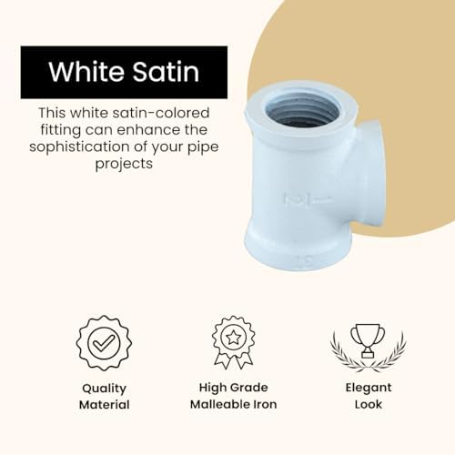 1/2" TEE Industrial Threaded Black Iron Pipe Fittings; White Satin Finish - Image 3