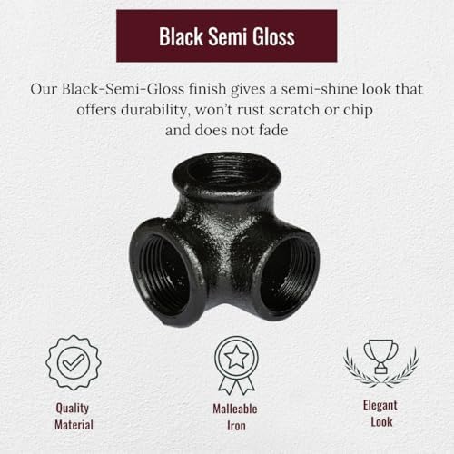 3/4" 3-WAY ELBOW Industrial Threaded Black Iron Pipe Fittings; Black Semigloss - Image 2