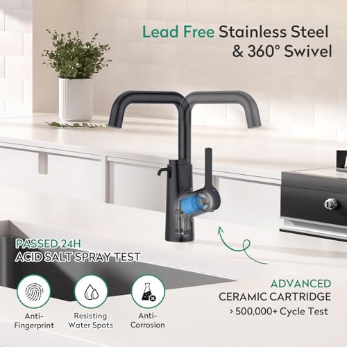 CREA Kitchen Faucets with Soap Dispenser, 360° Swivel Straight Spout Black Bar - Image 4