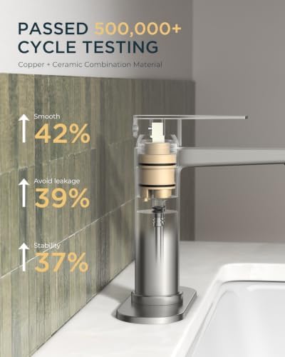 FORIOUS Single Hole Bathroom Faucet Brushed Nickel, Commercial Faucet - Image 2