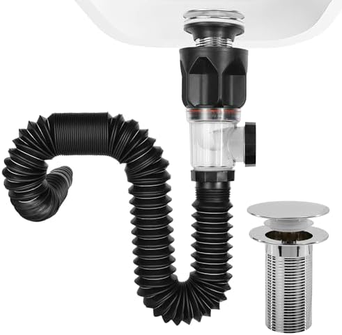 Bathroom Sink Drain Kit, with Flexible Expandable P-Trap Sink Drain Pipe by Rackickyer