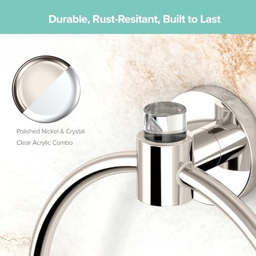 Gatco 5722 Clarion Towel Ring, Polished Nickel, Wall-Mounted Bathroom Hand - Image 4