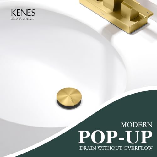 KENES Pop Up Bathroom Sink Drain Without Overflow Brushed Gold Pop Up Drain - Image 2