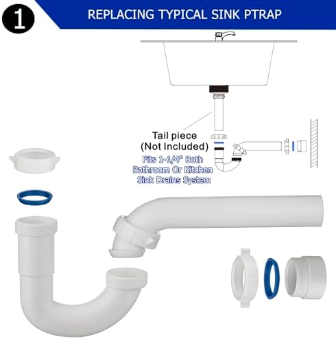 Yariwiz 1-1/4 inch White Bathroom Drain Kit - Image 3