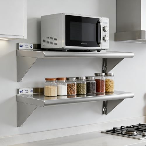 Hally Stainless Steel Shelf 2 Pack Wall Mounted Metal Shelves 10"x30" NSF - Image 2