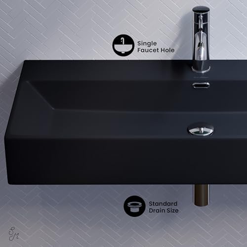 Claire 40” Rectangle Wall-Mount Bathroom Sink in Matte Black - Image 3