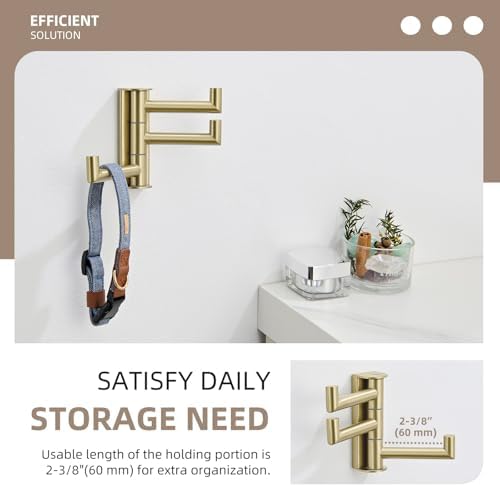 Angle Simple Towel Hook 3 Arms, Swivel Coat Wall Hook, Brushed Gold - Image 4