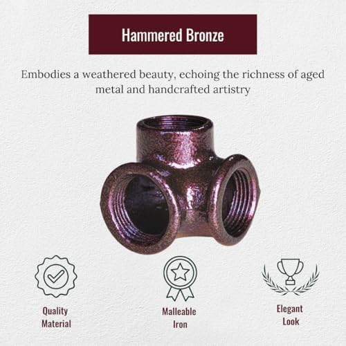 3/4" 3-WAY ELBOW Industrial Threaded Black Iron Pipe Fittings; Hammered Bronze - Image 2