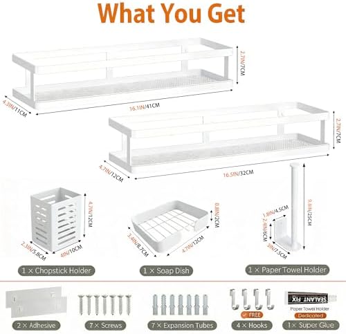 PUSDON 5-in-1 16.5" Extra Long Kitchen Organizer & Shower Caddy Set, Wall Mount - Image 2