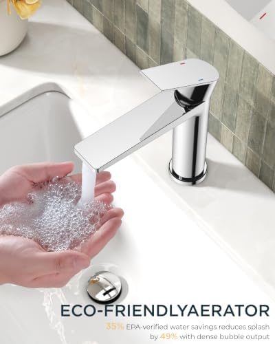 FORIOUS Single Hole Bathroom Faucet Chrome, Commercial Faucet - Image 3